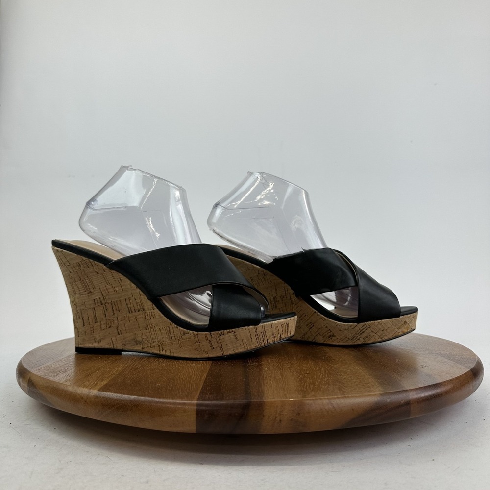 Womens Charles By David Charles Latrice Black Cork Slip On Wedge Sandal Size 9.5